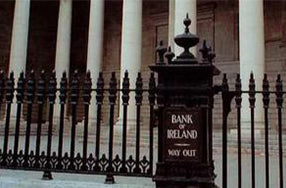 Bank of Ireland ornate fence with statue